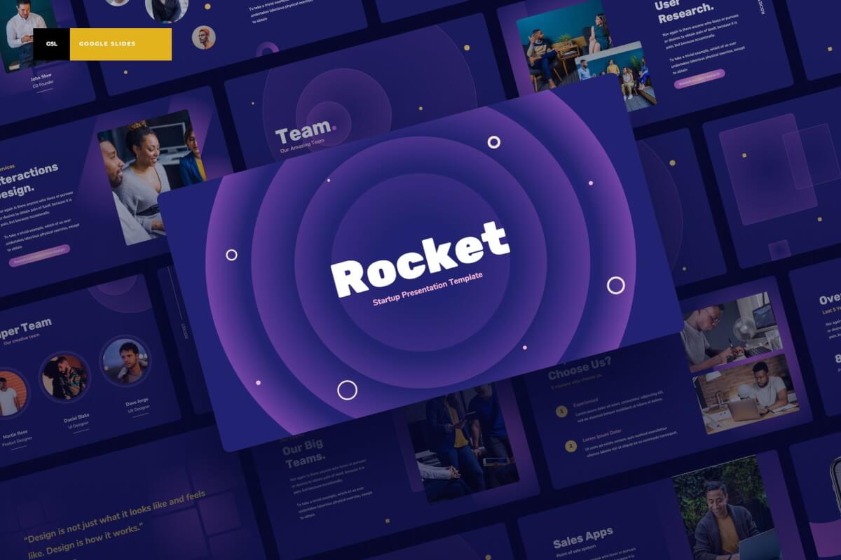 Rocket-深色酷炫科技风简约商务汇报Google幻灯片演示文稿