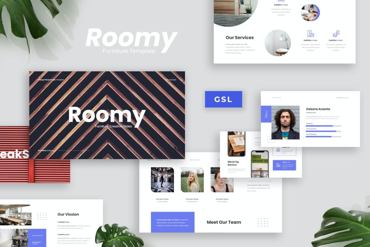 Roomy-简约风家居装修设计公司团队介绍Google幻灯片模板