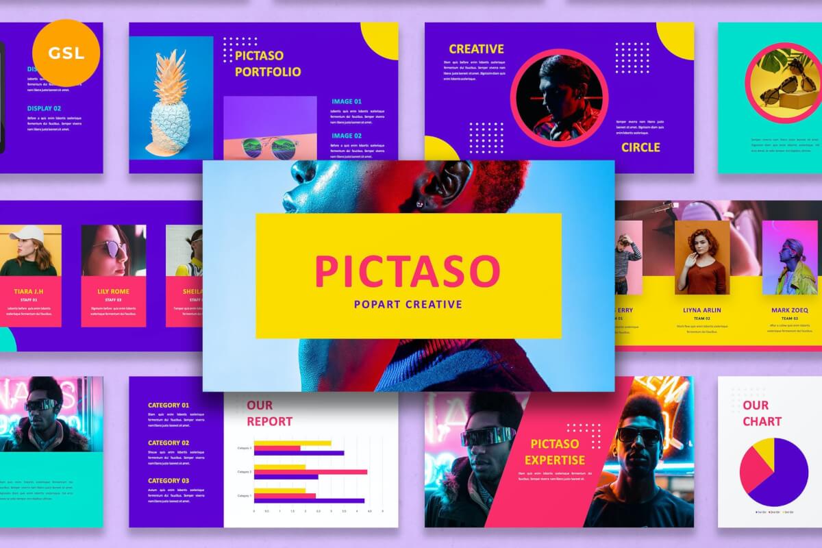 Pictaso-时尚彩色的Google幻灯片模板