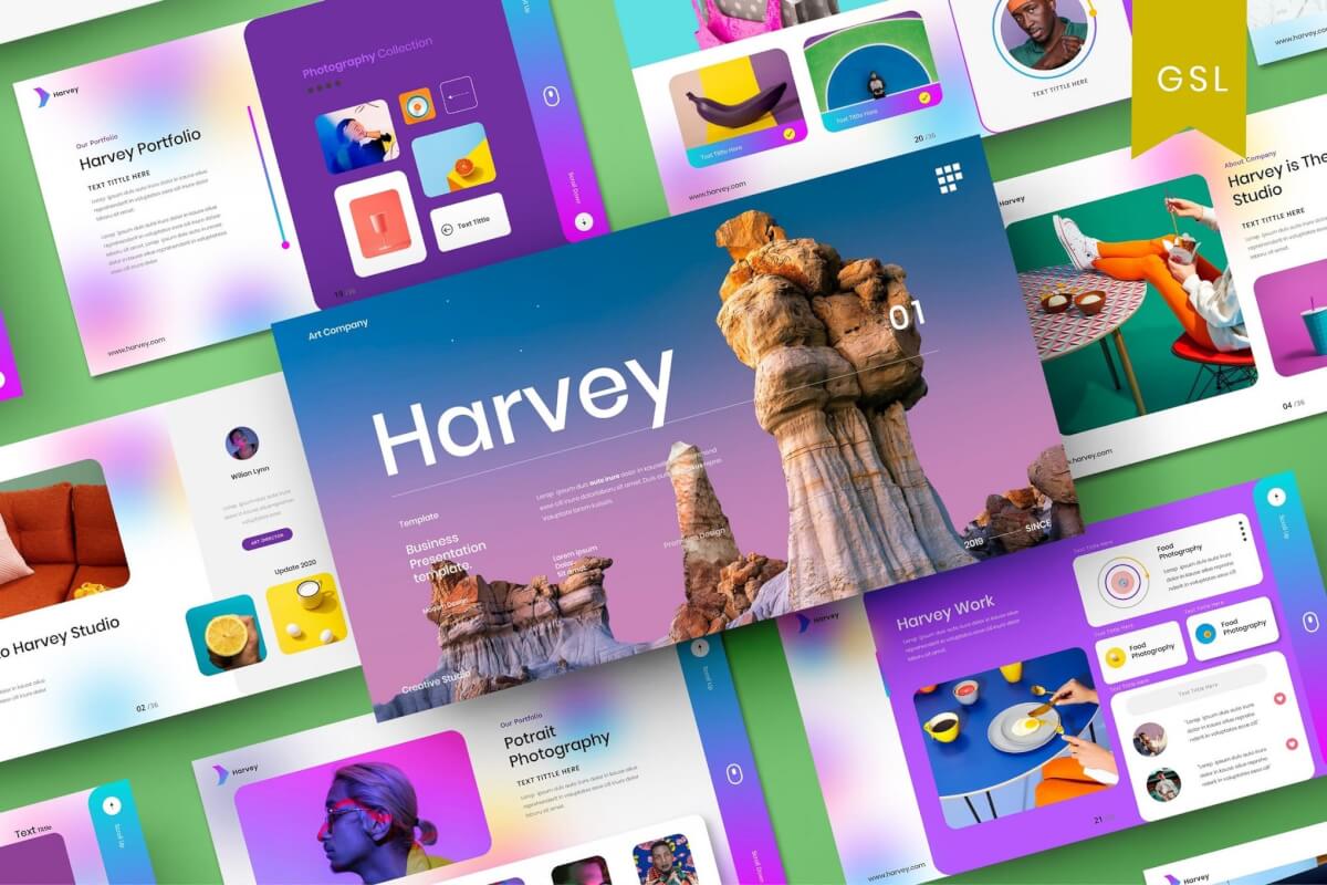 Harvey-多彩渐变商务风通用商务介绍Google幻灯片模板