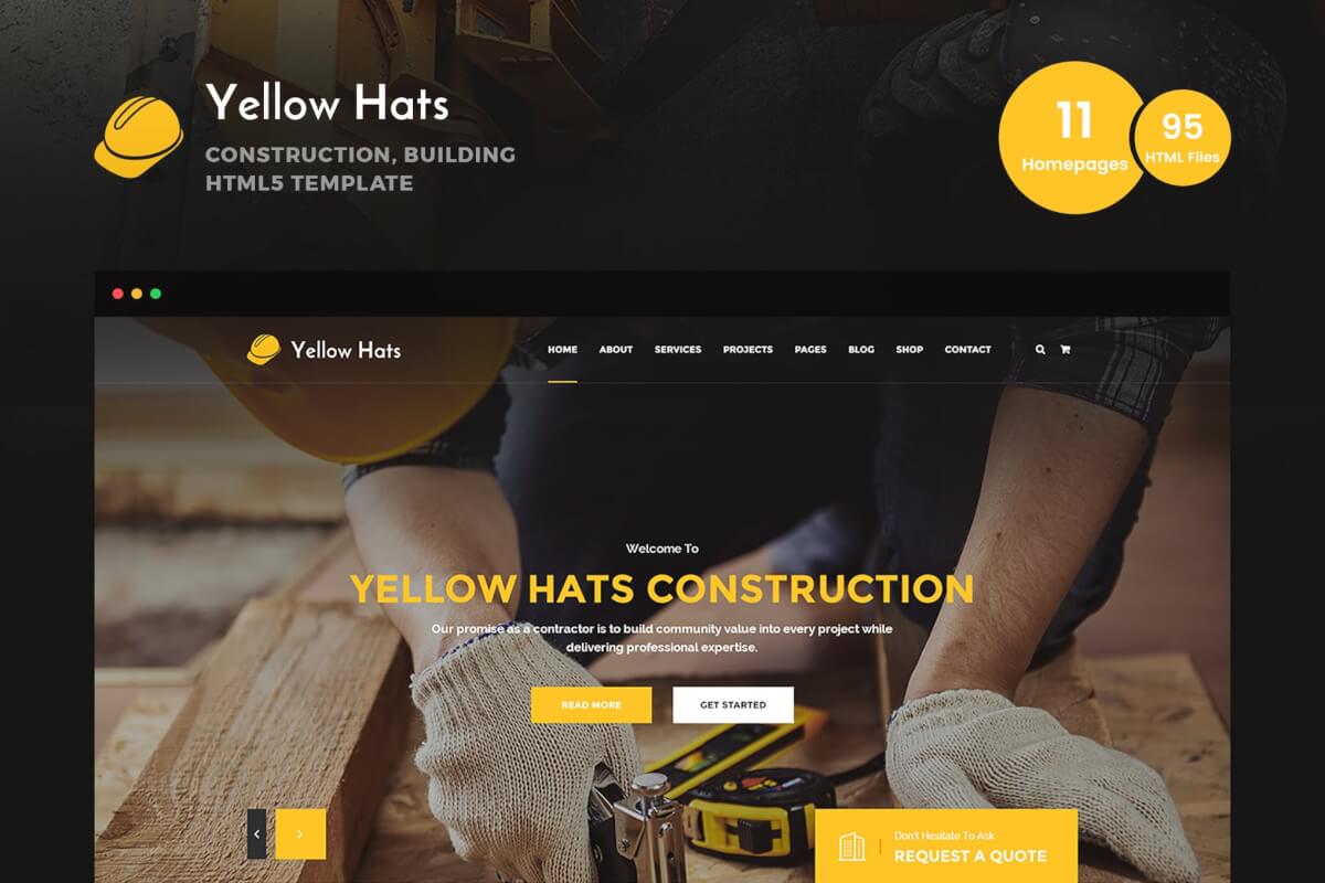 Yellow Hats-建筑房地产行业官网设计和前端Bootstrap html模板