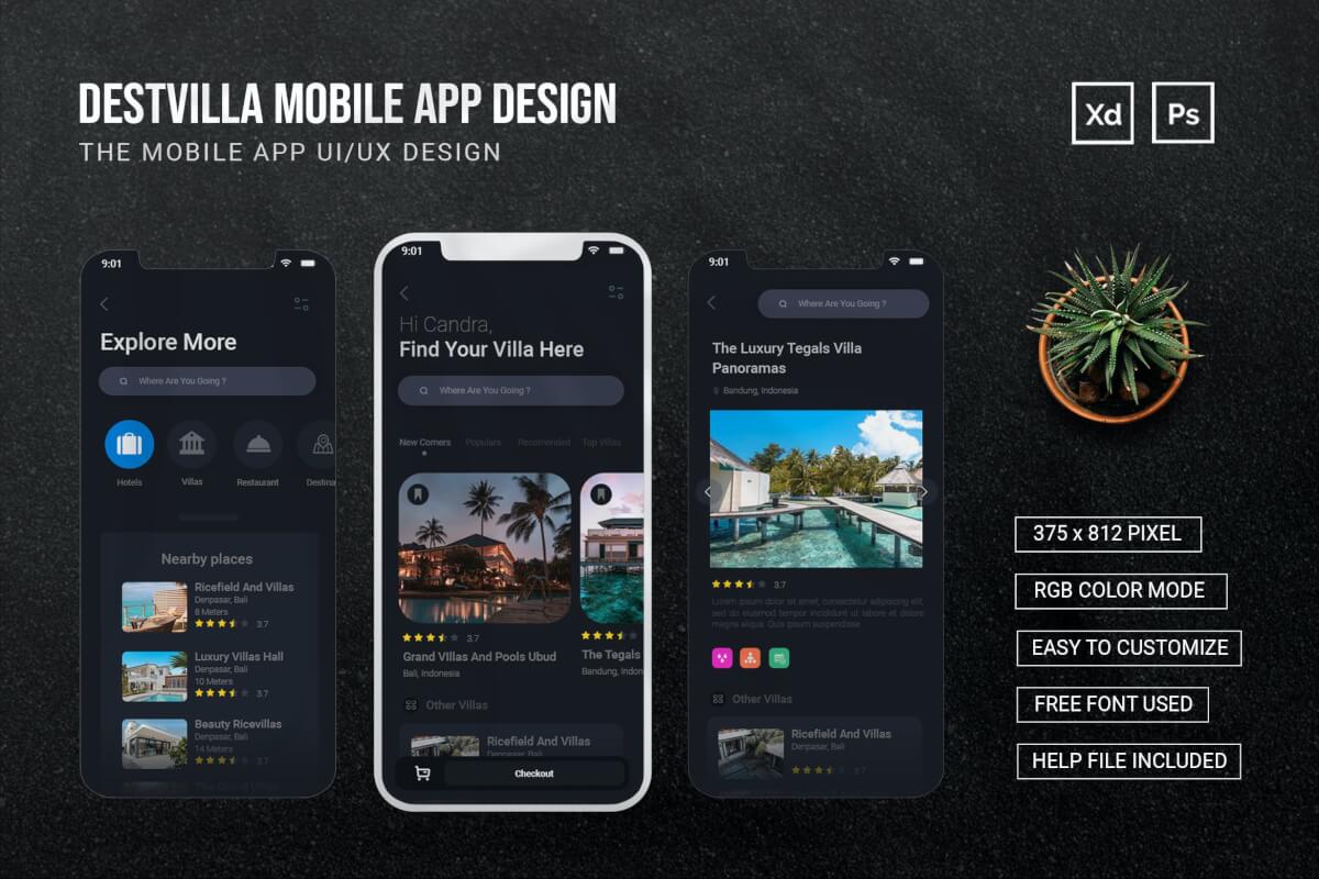 Destivilla-暗色酒店应用程序APP设计