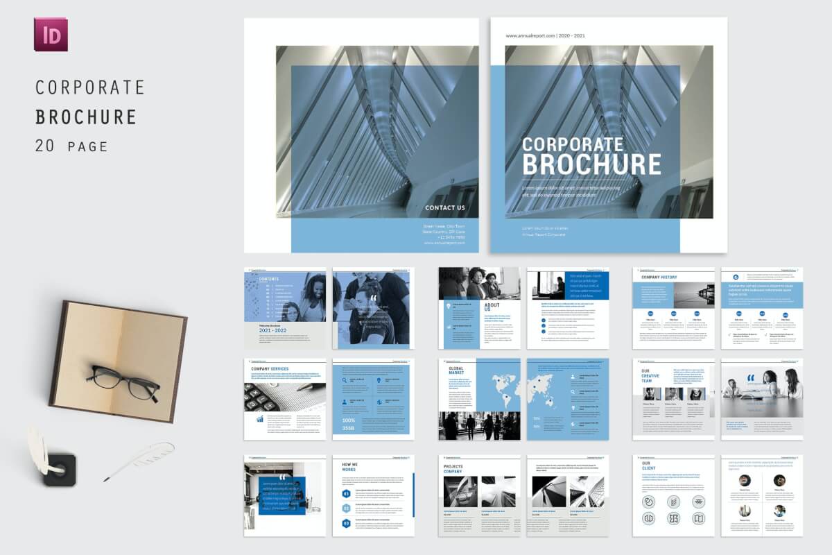 方形高档整洁大气蓝色企业画册宣传册