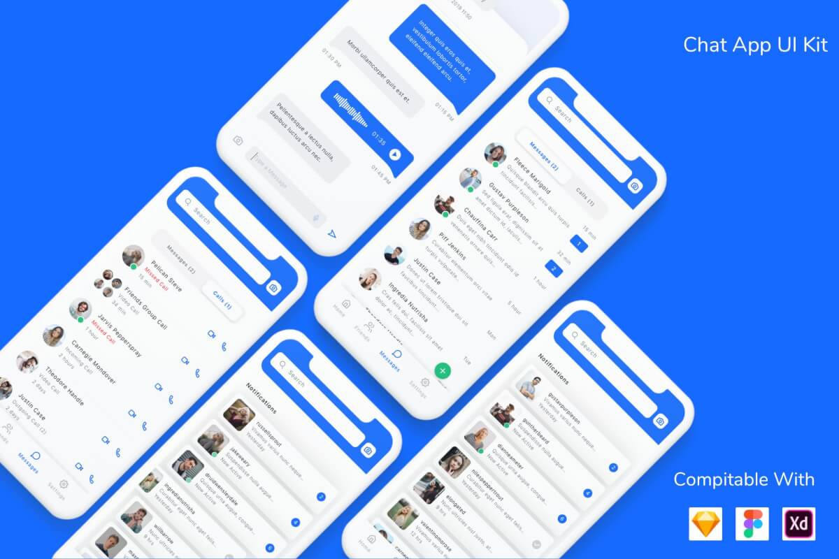 现代的社交聊天APP UI Kit设计模板