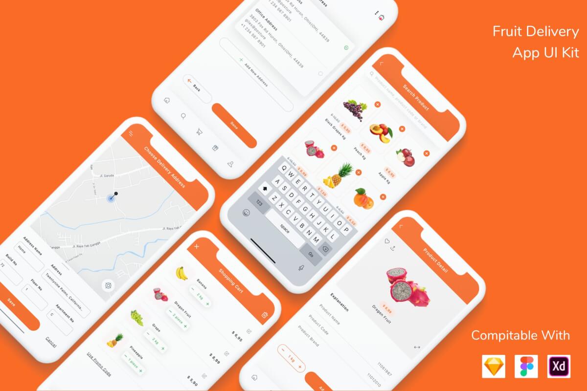 水果配送app界面UI套件设计模板