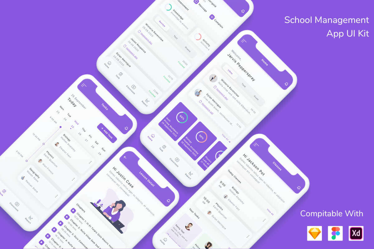 学校教学管理系统app UI Kit界面设计模板