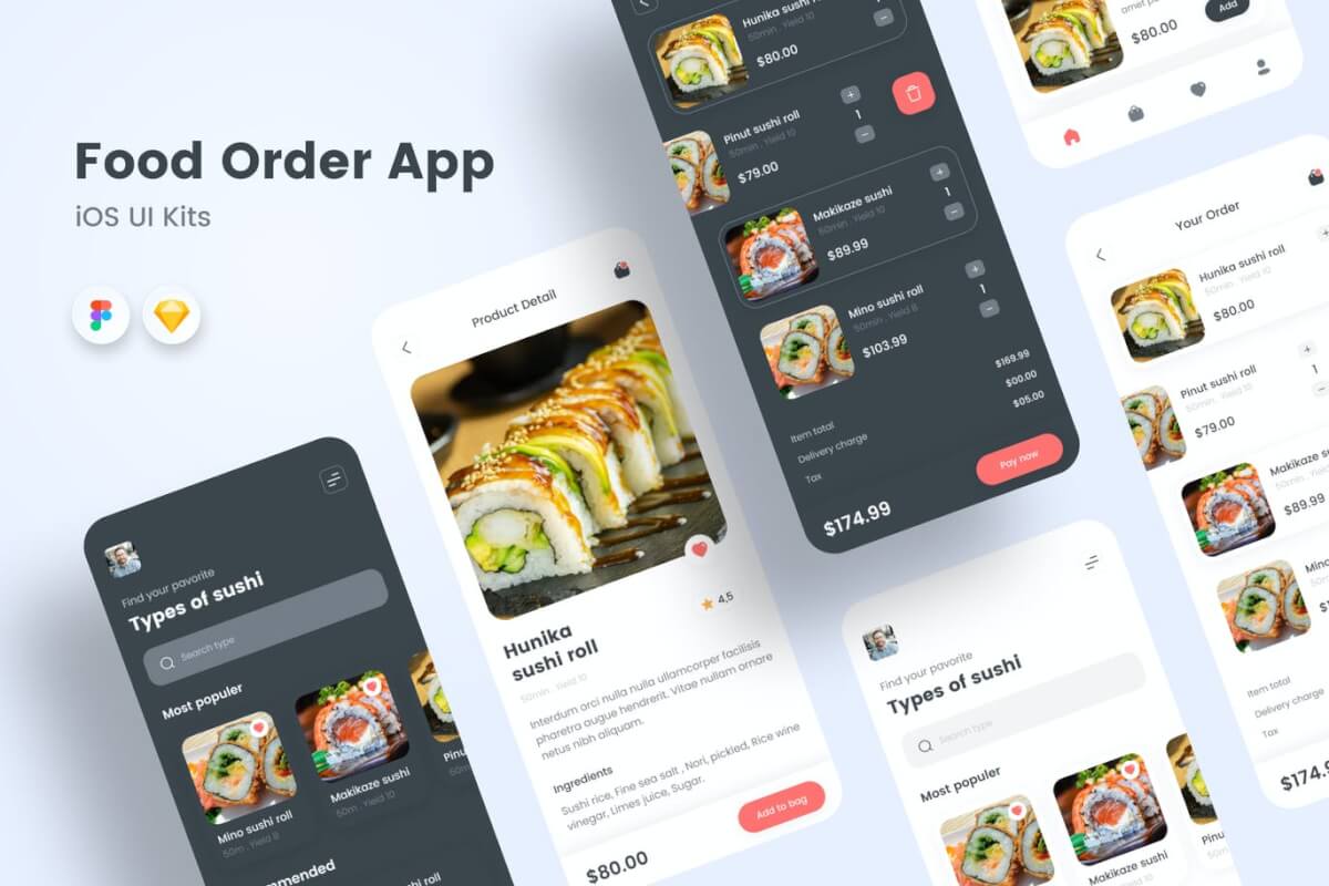 美食外卖购物APP iOS UI kit设计模板