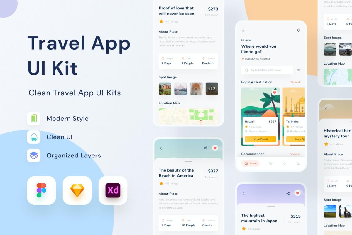 Travel-旅行出游度假app UI Kit设计模板