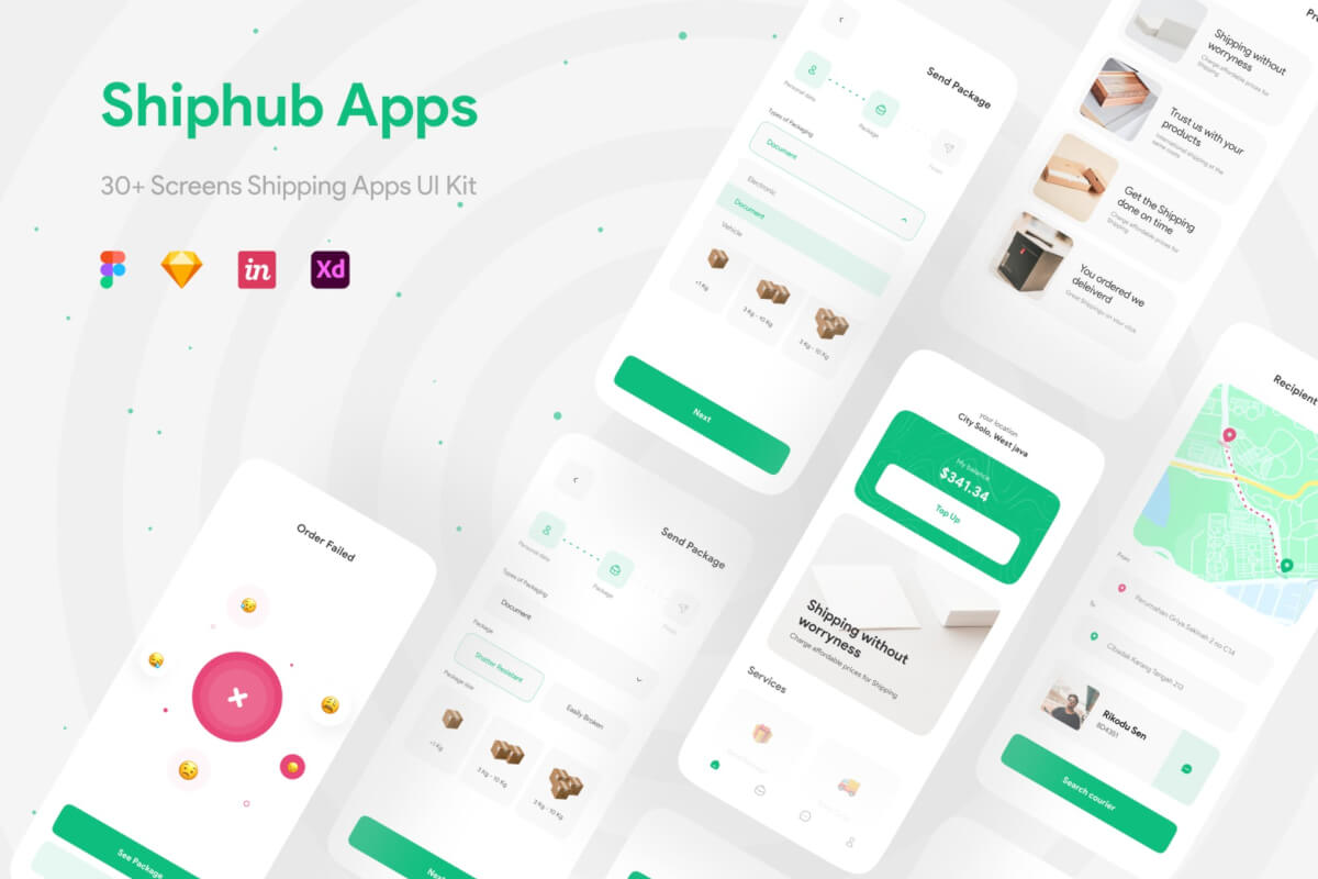 Shiphub-简约现代的运输服务货物交付app UI Kit设计模板
