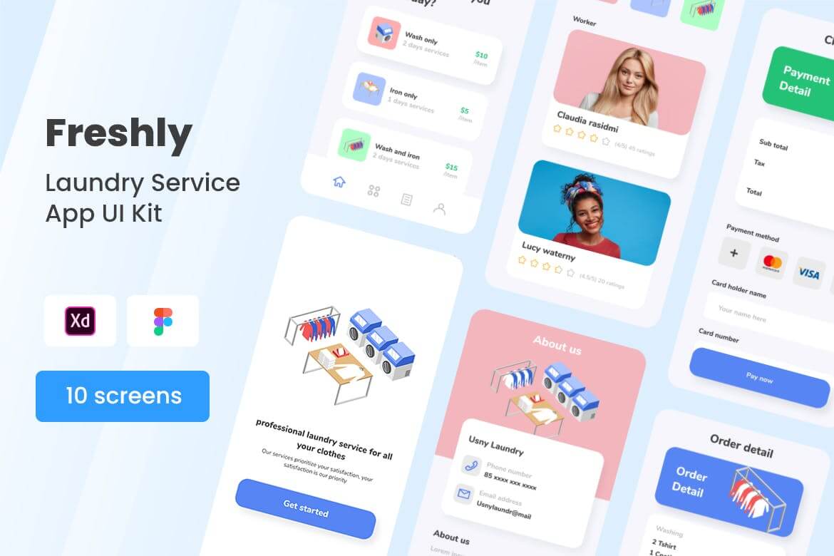Freshly-洗衣店服务APP UI Kit设计模板