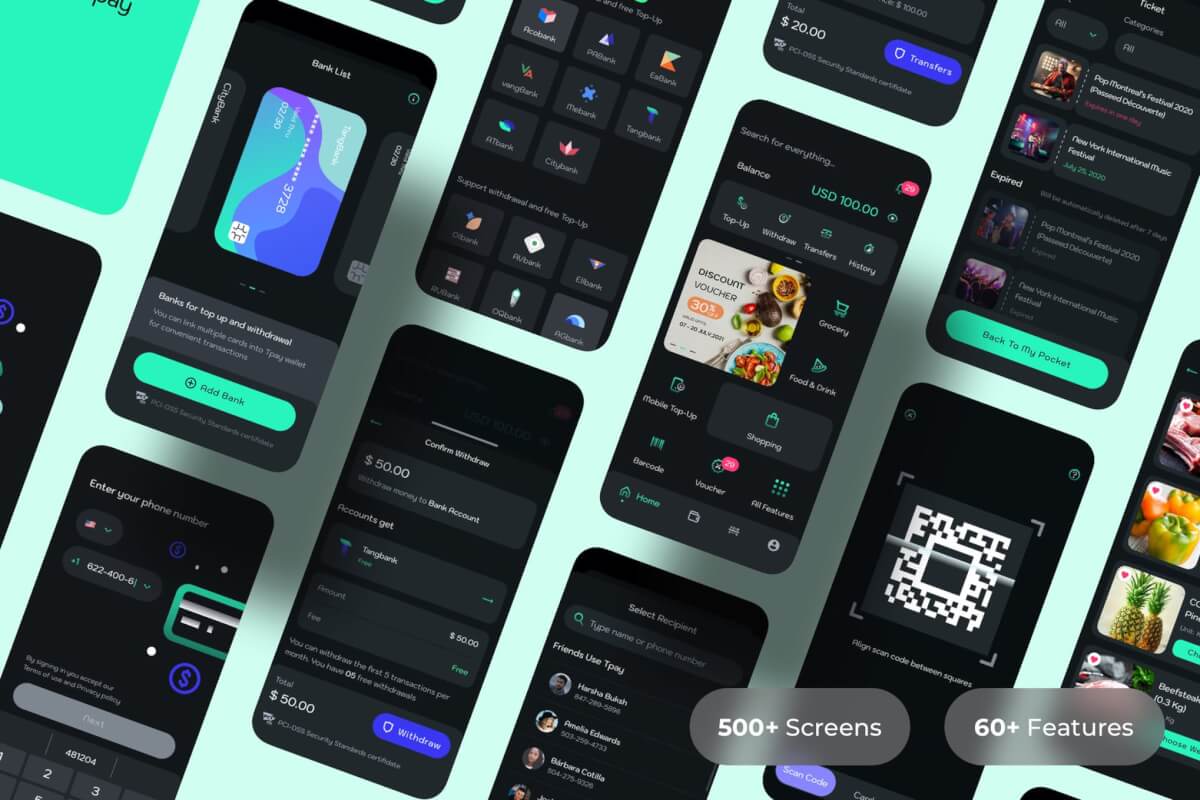 Tpay-现代便捷的移动数字钱包app UI Kit设计模板