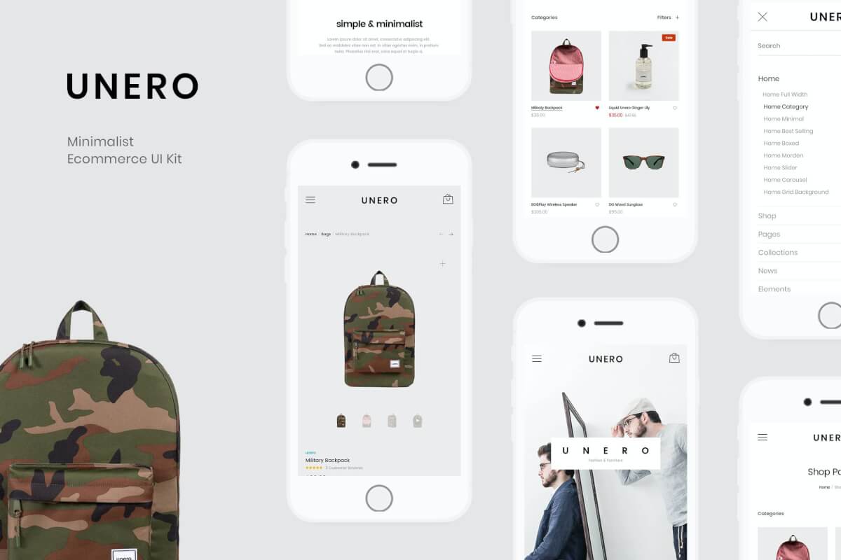 Unero-极简电子商务 UI 套件 PSD 模板