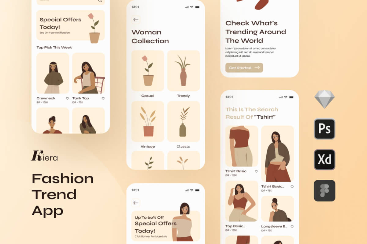 Kiera-时尚趋势APP UI Kit设计模板