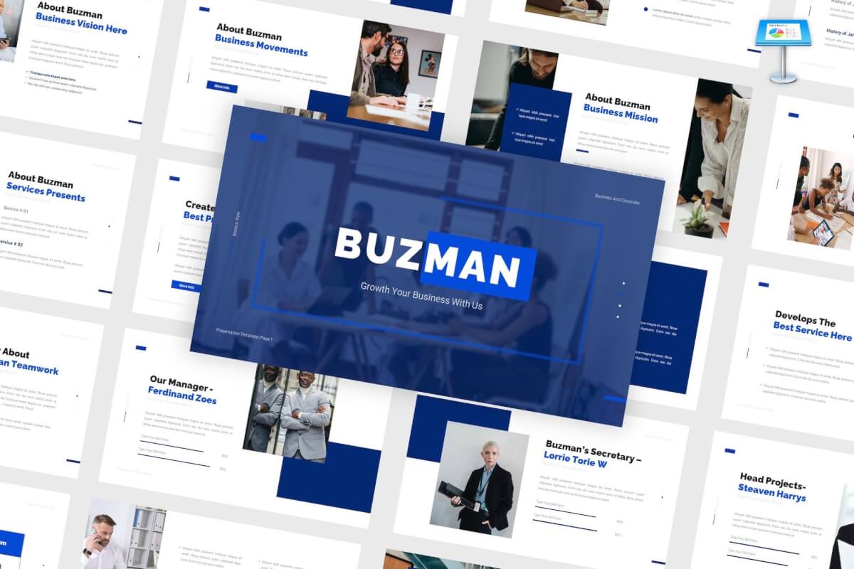 Buzman-蓝色商业公司主题演讲keynote模板