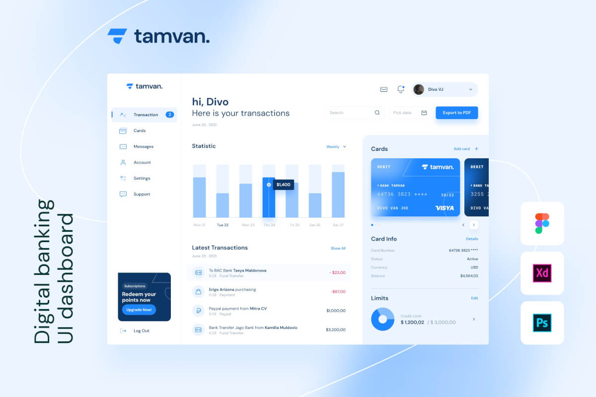 Tamvan-数字银行仪表板 UI 模板