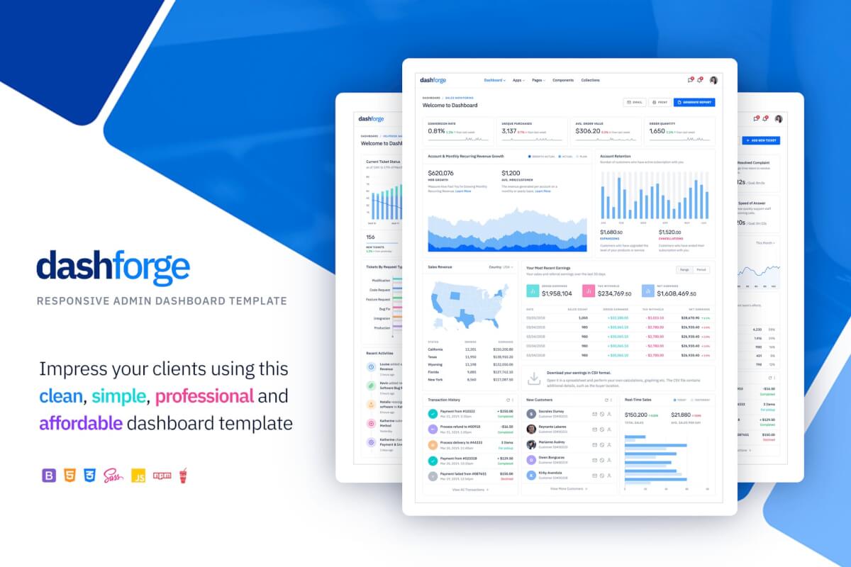 Dashforge-响应式仪表板后台管理网站模板