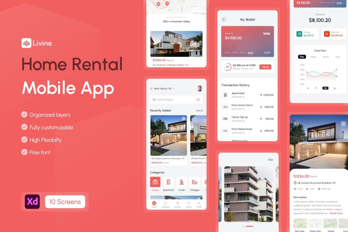 Livine-公寓和房屋租赁移动应用程序 UI 套件
