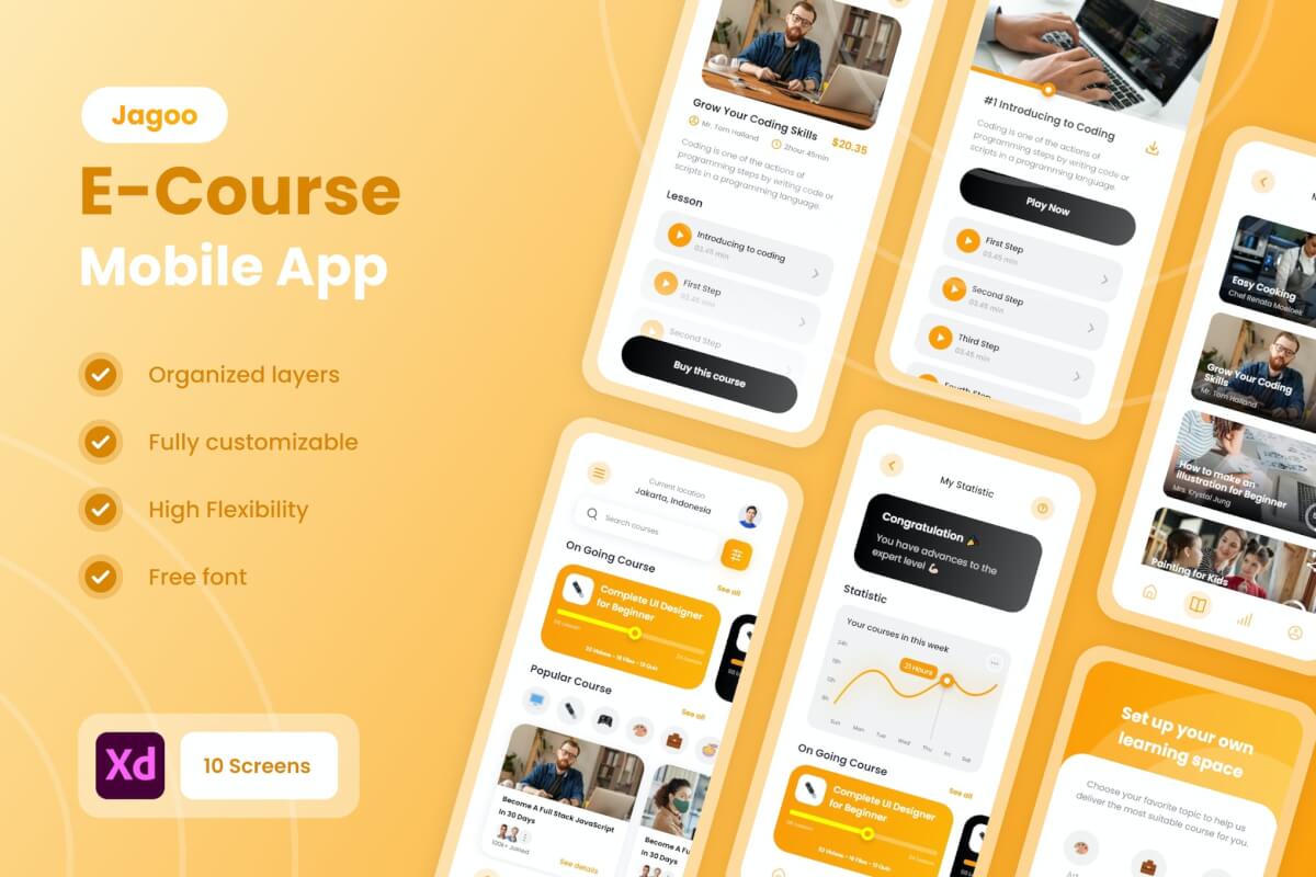 Jagoo-教育和电子课程移动应用程序 UI 套件模板
