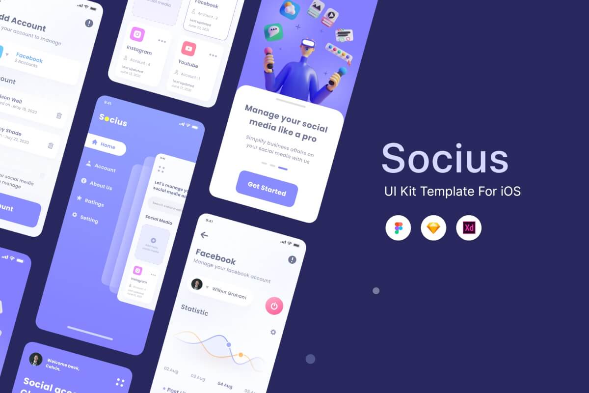 Socious-社交应用程序概念UI 套件模板