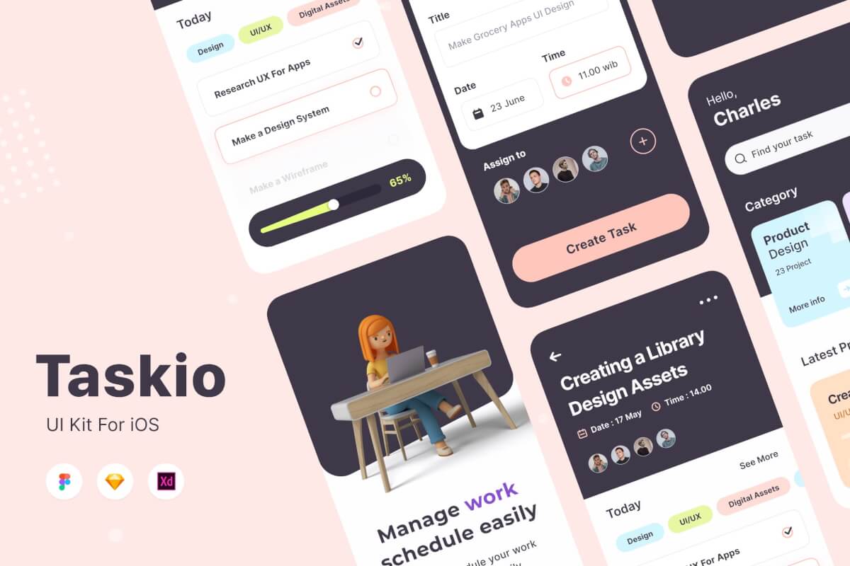 Taskio - 任务 UI 应用程序概念UI 套件模板