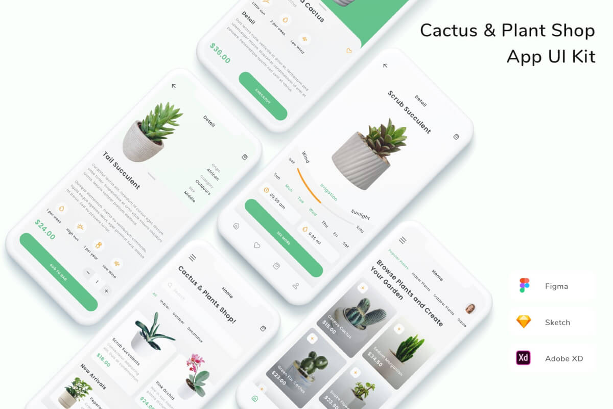仙人掌和植物商店应用程序 UI 套件
