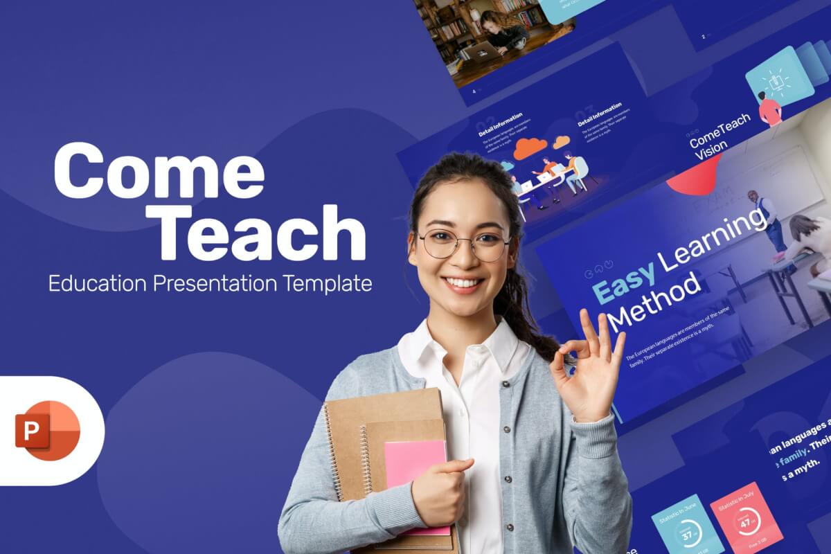 Cometeach-蓝色教育PowerPoint模板