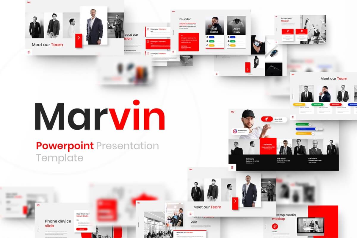 Marvin–红色商业团队介绍PowerPoint模板