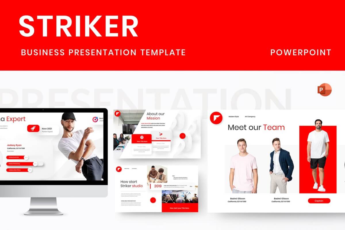 Striker–红色团队合作PowerPoint 模板