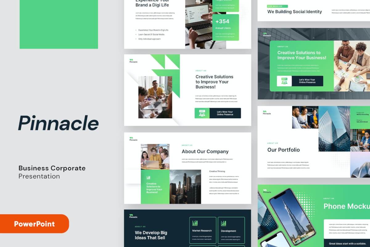 PINNACLE-商业营销绿色PowerPoint模板