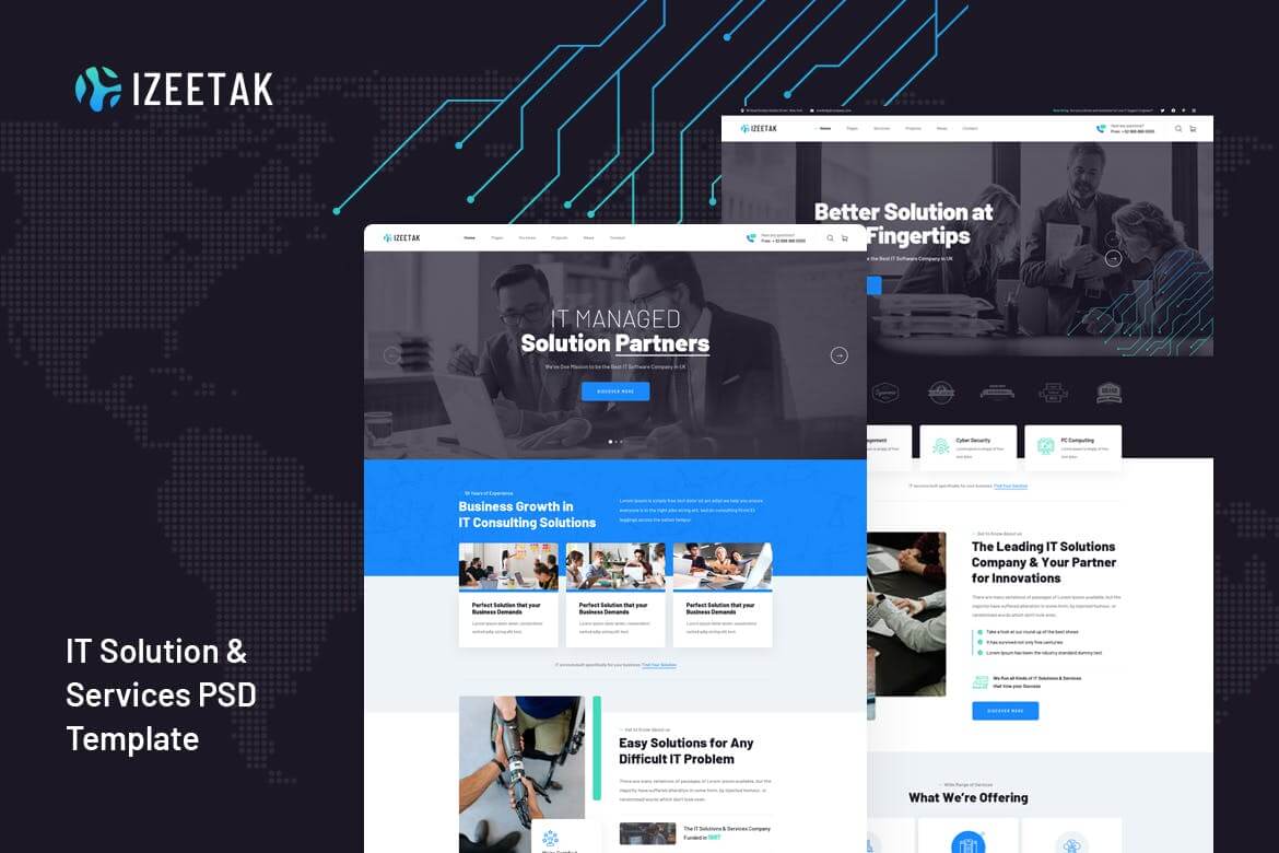 Izeetak-IT 解决方案和服务网页PSD模板