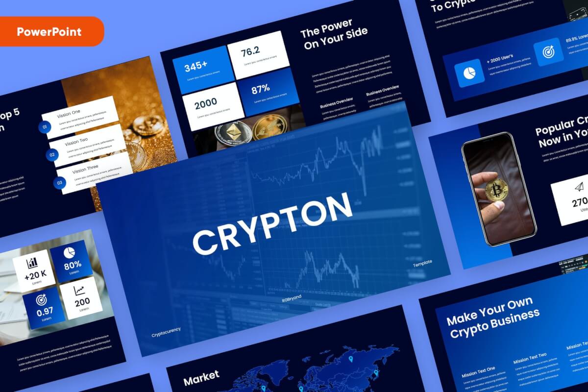 CRYPTON-加密货币蓝色Powerpoint模板
