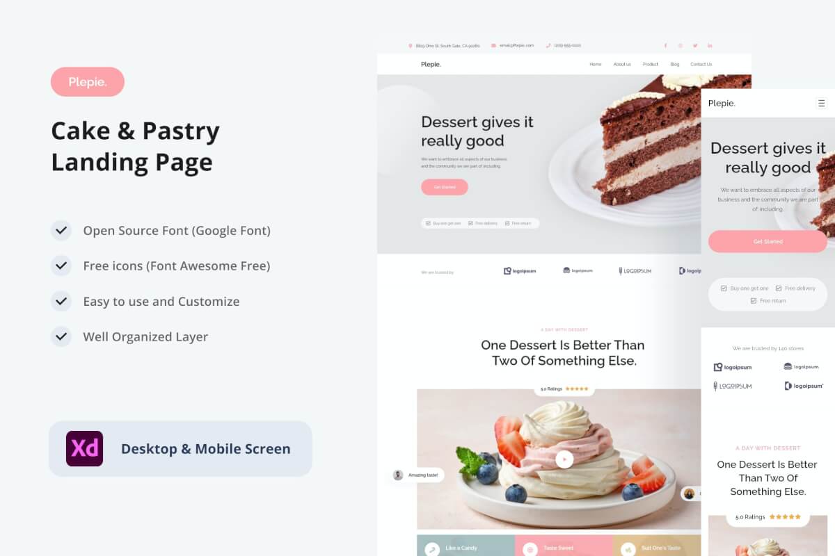 蛋糕和糕点登陆页面XD网页模板
