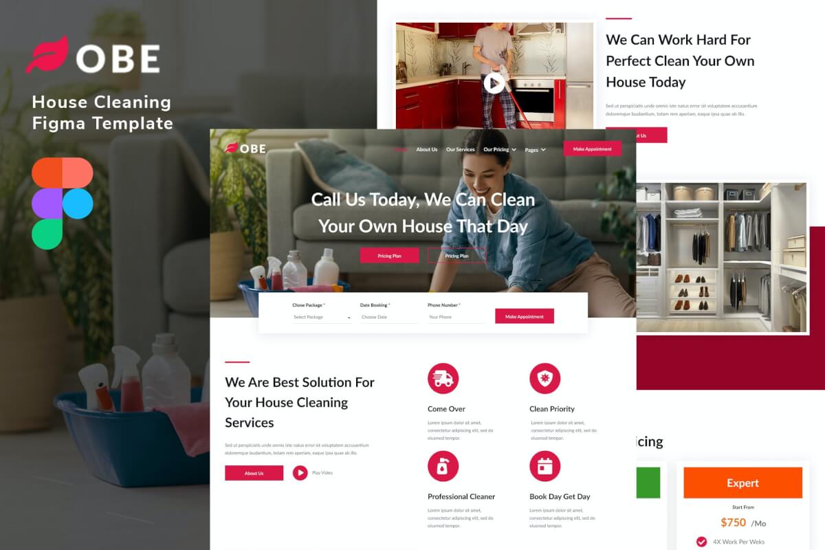 Obe-房屋清洁商业服务网页设计Figma模板