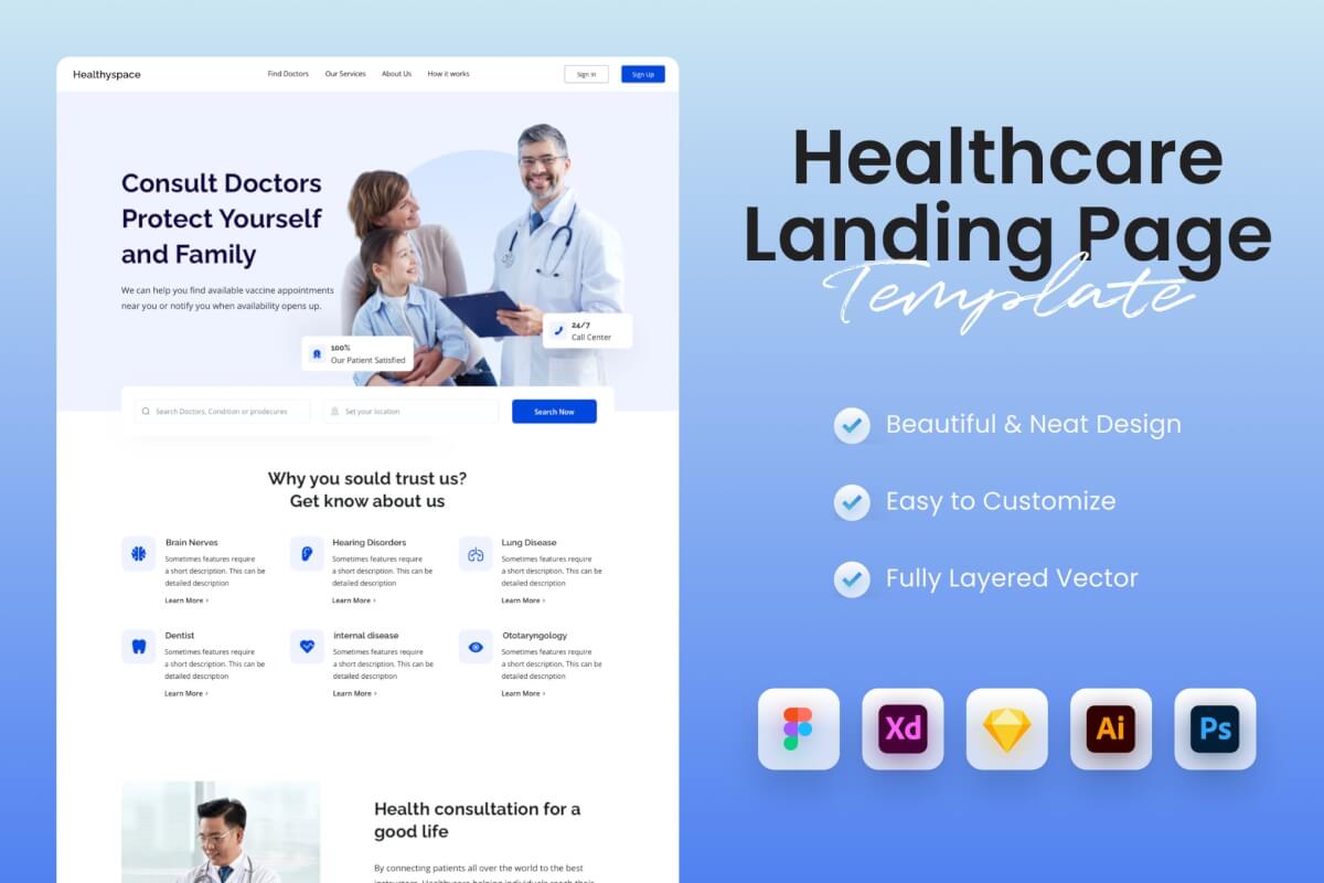 医疗保健登陆页面网站设计模板