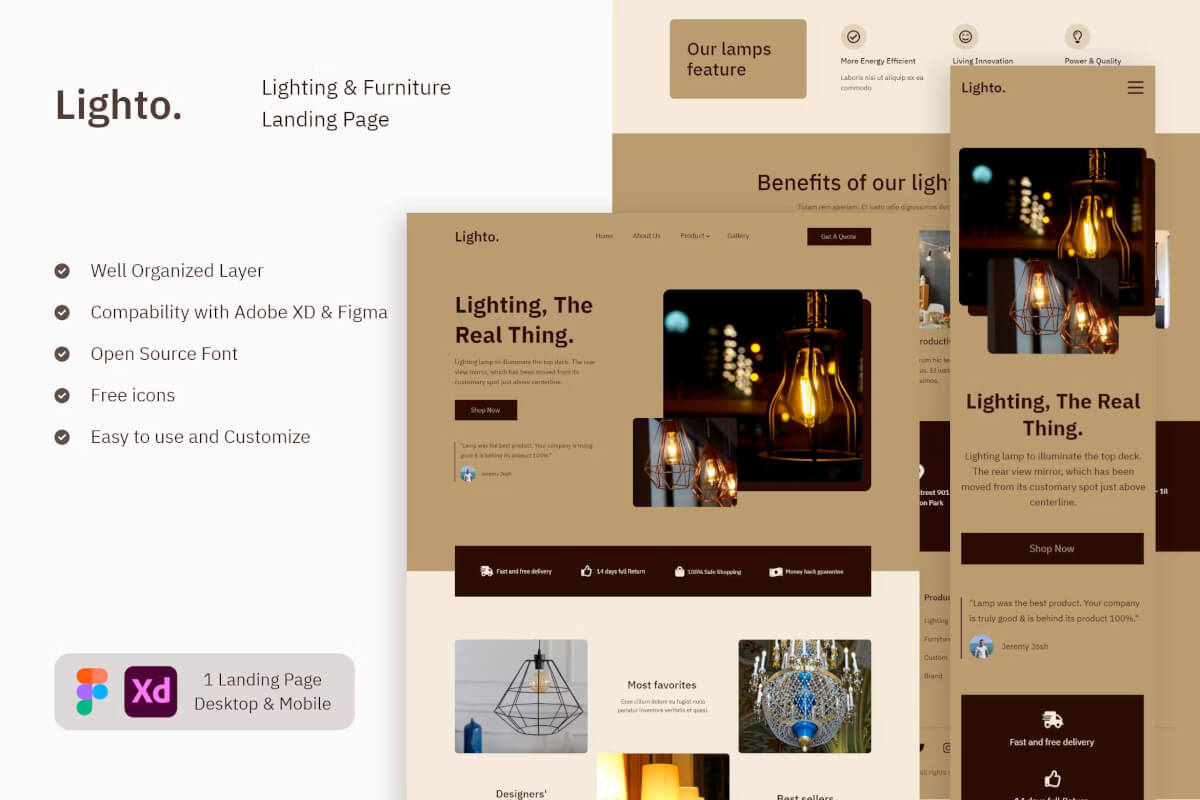 Lighto-照明和家具登陆页面网页模板