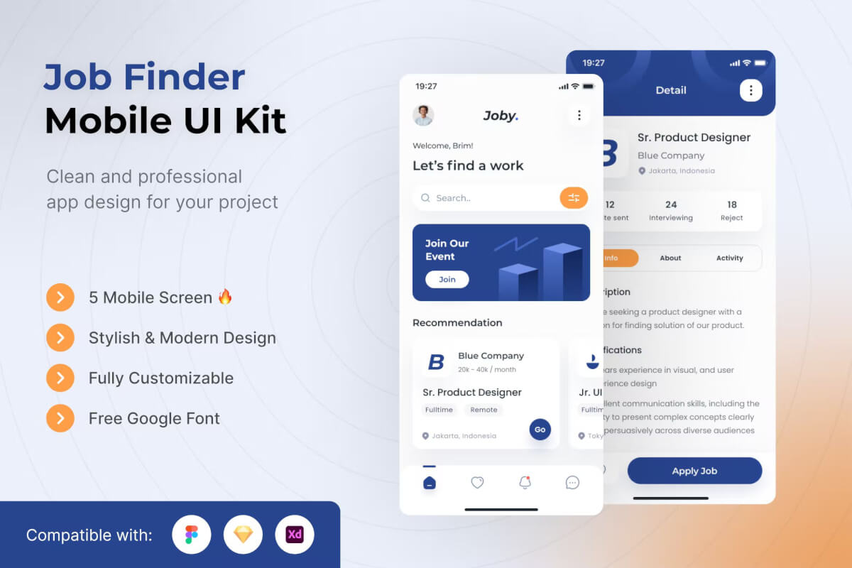 Job Finder 移动应用程序 UI 工具包模板