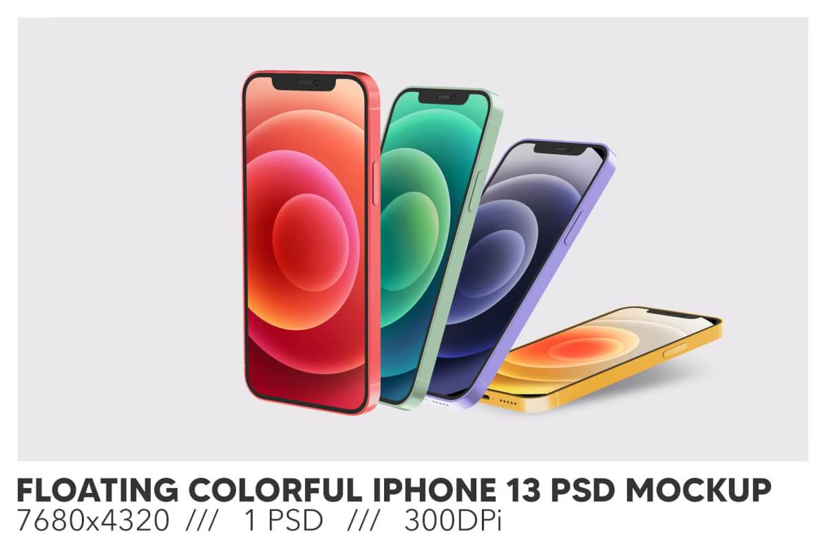 浮动多彩 iPhone 13 PSD 模型