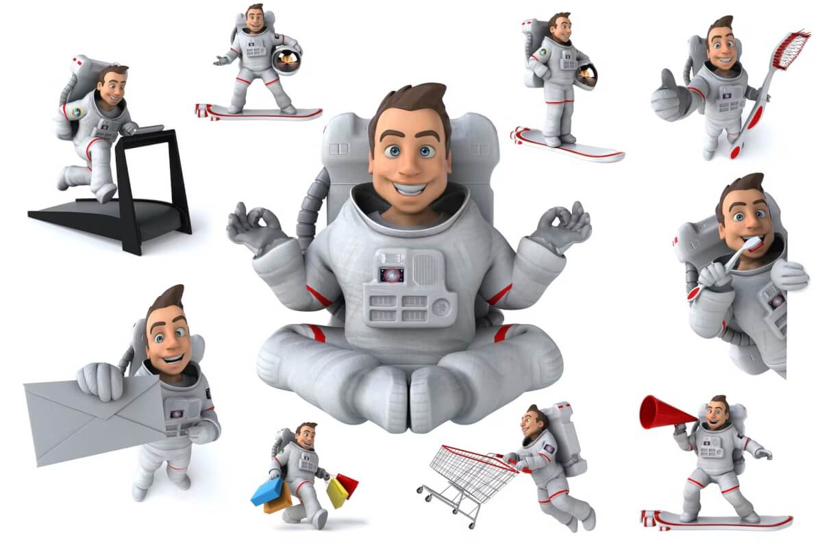 10个有趣的宇航员 PSD 3D 插图