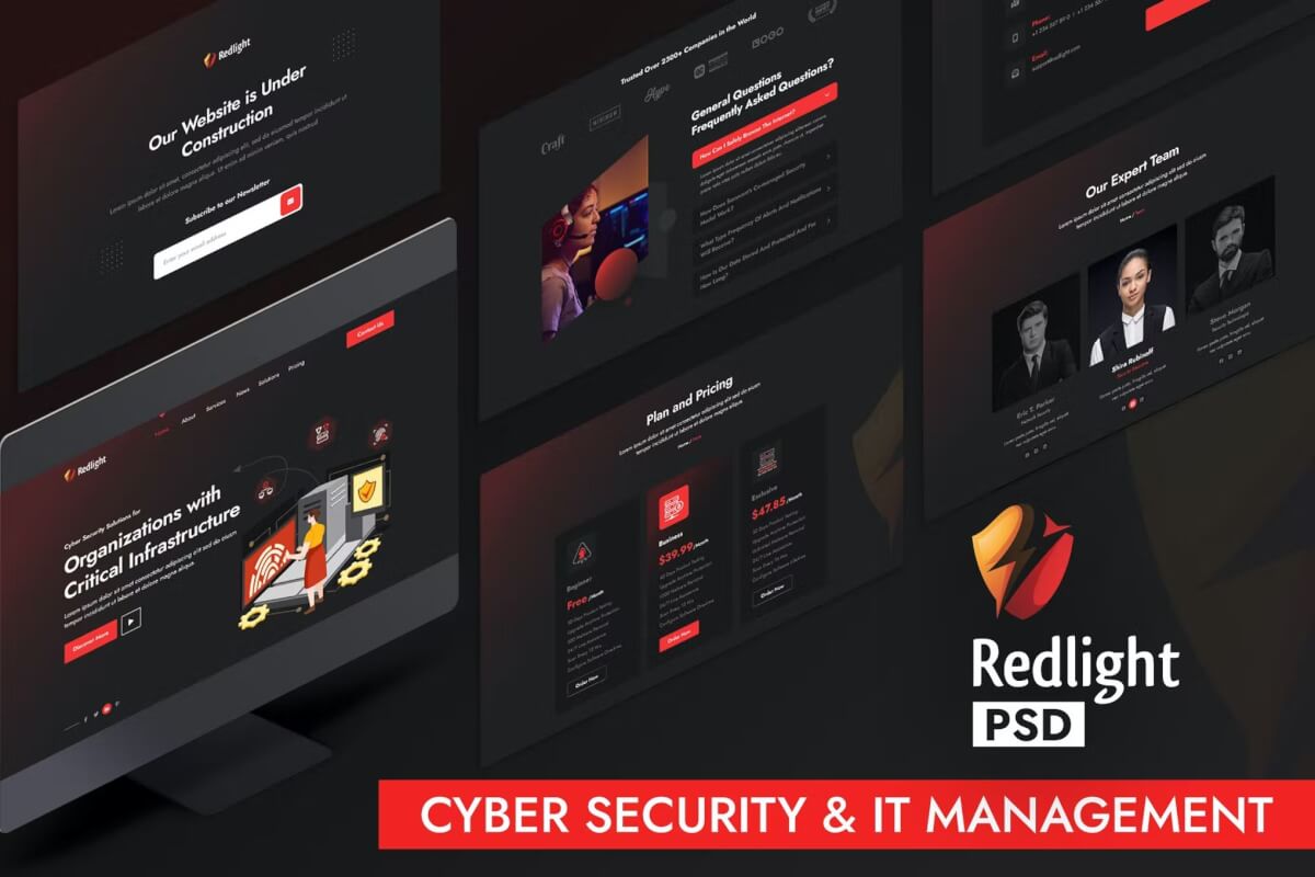 红灯网络安全和 IT 管理 PSD设计模板