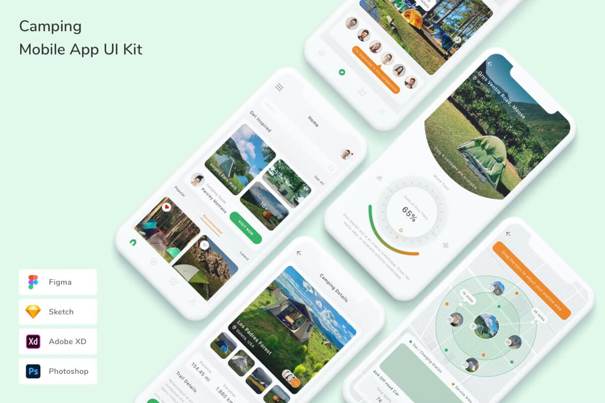 露营移动应用程序 UI 套件