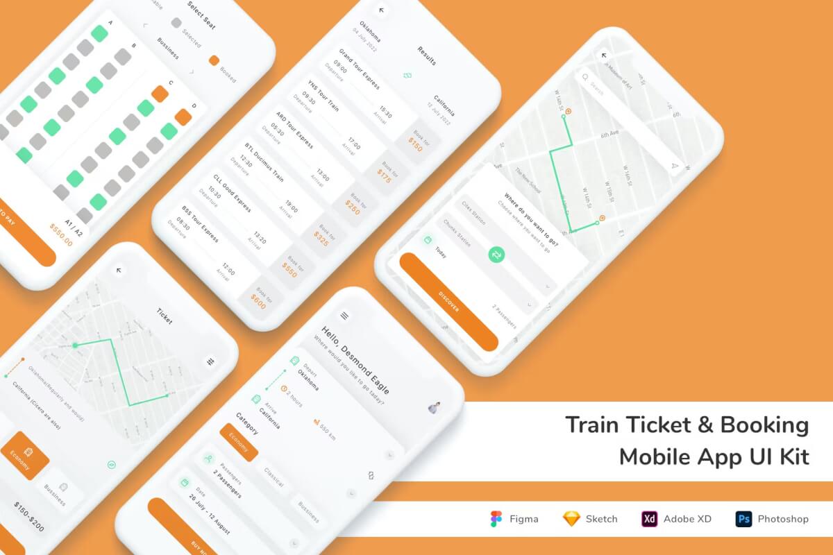火车票和预订移动应用程序 UI 套件