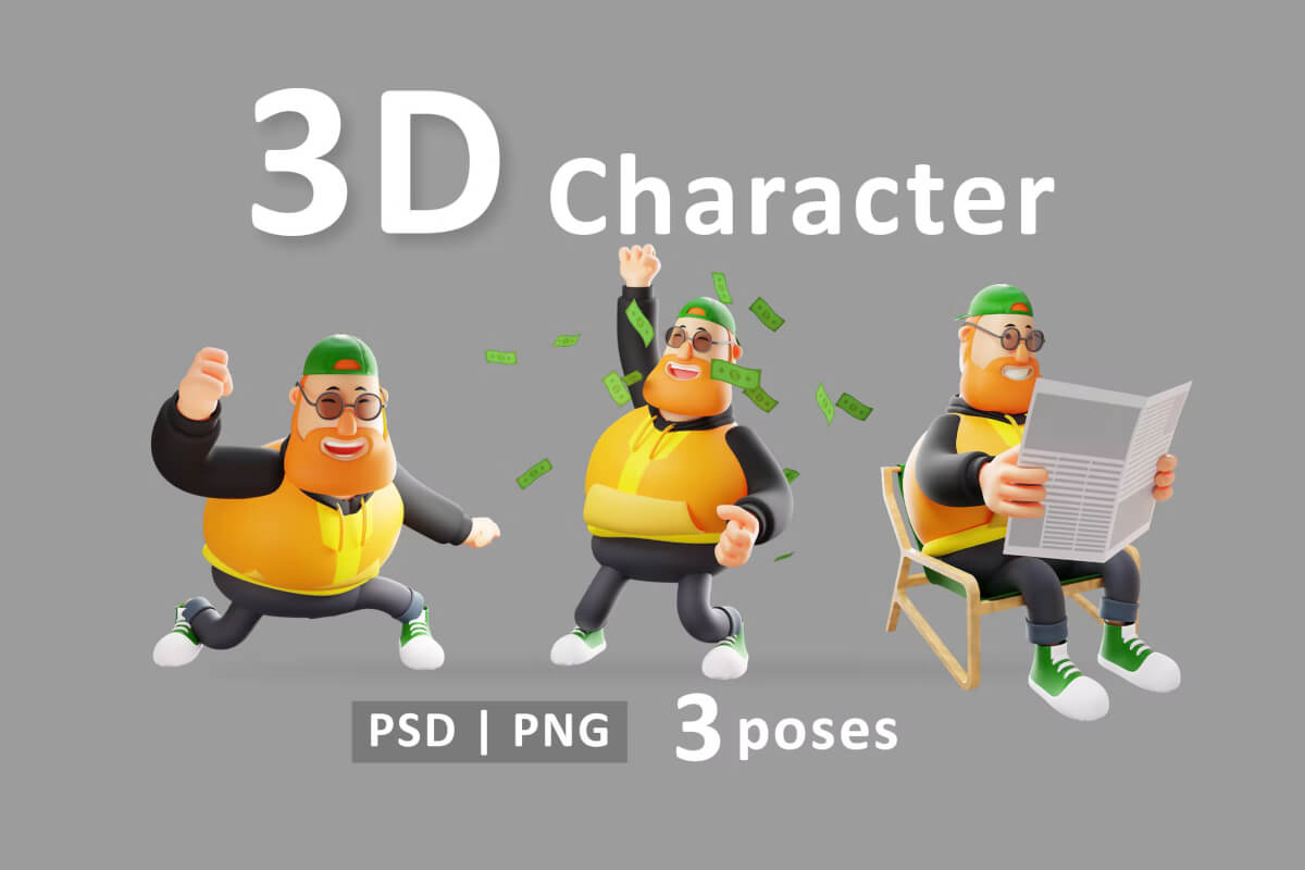 不同姿势的男人3D插画