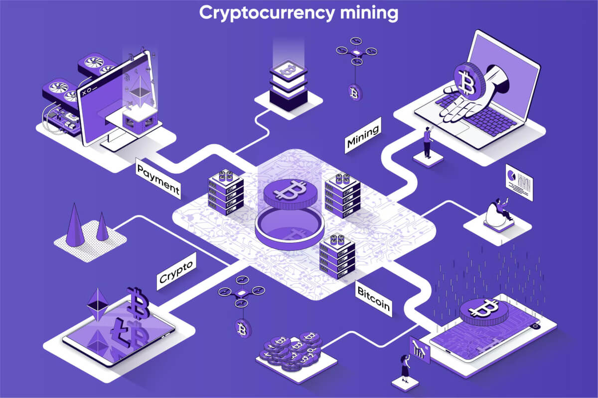 Cryptocurrency 挖掘虚拟币 3D 等距插画