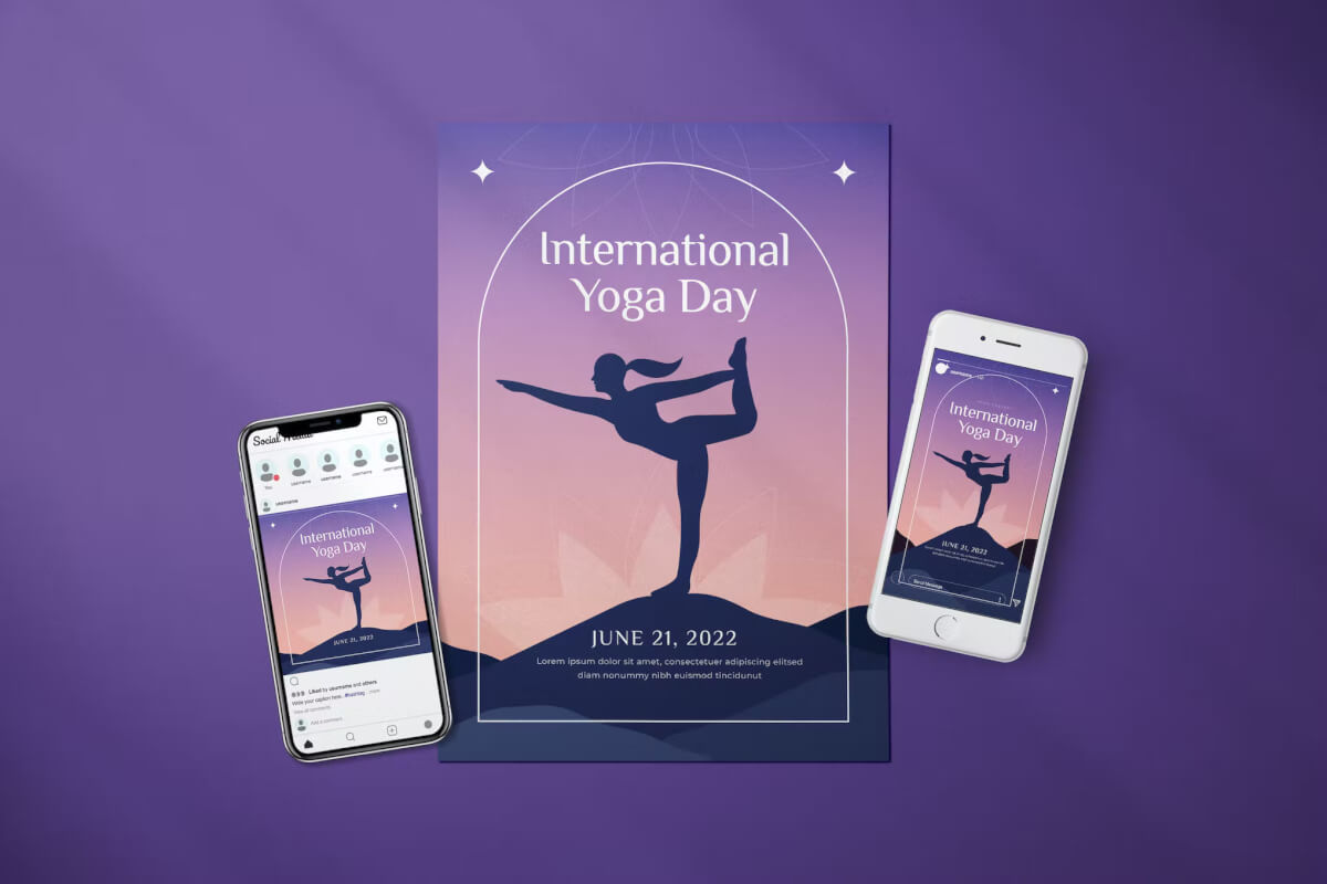国际瑜伽日 - 传单媒体海报模板