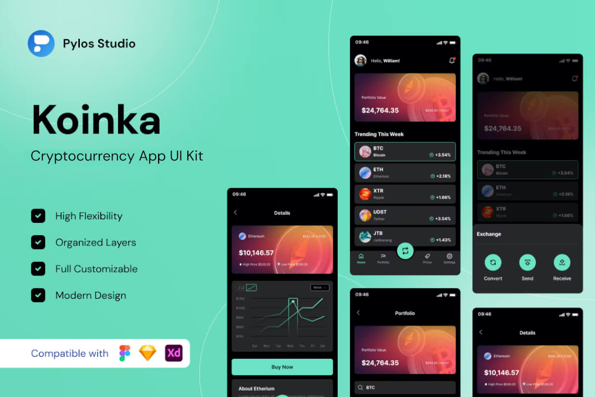 TKoinka - 加密货币移动应用程序 UI 套件