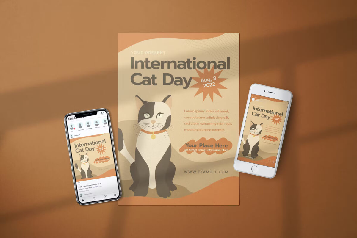 国际猫日 - 传单媒体海报模板