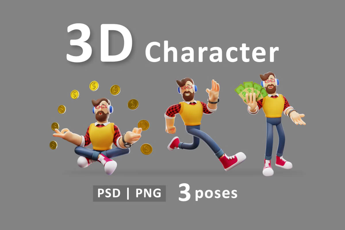 男性角色人物3D插画