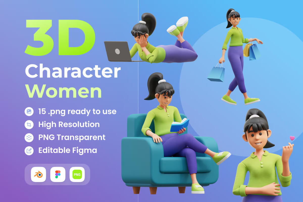 角色女性 3D 插图
