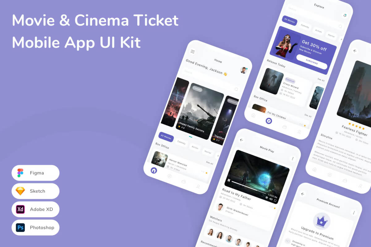 电影和电影票移动应用程序 UI 工具包