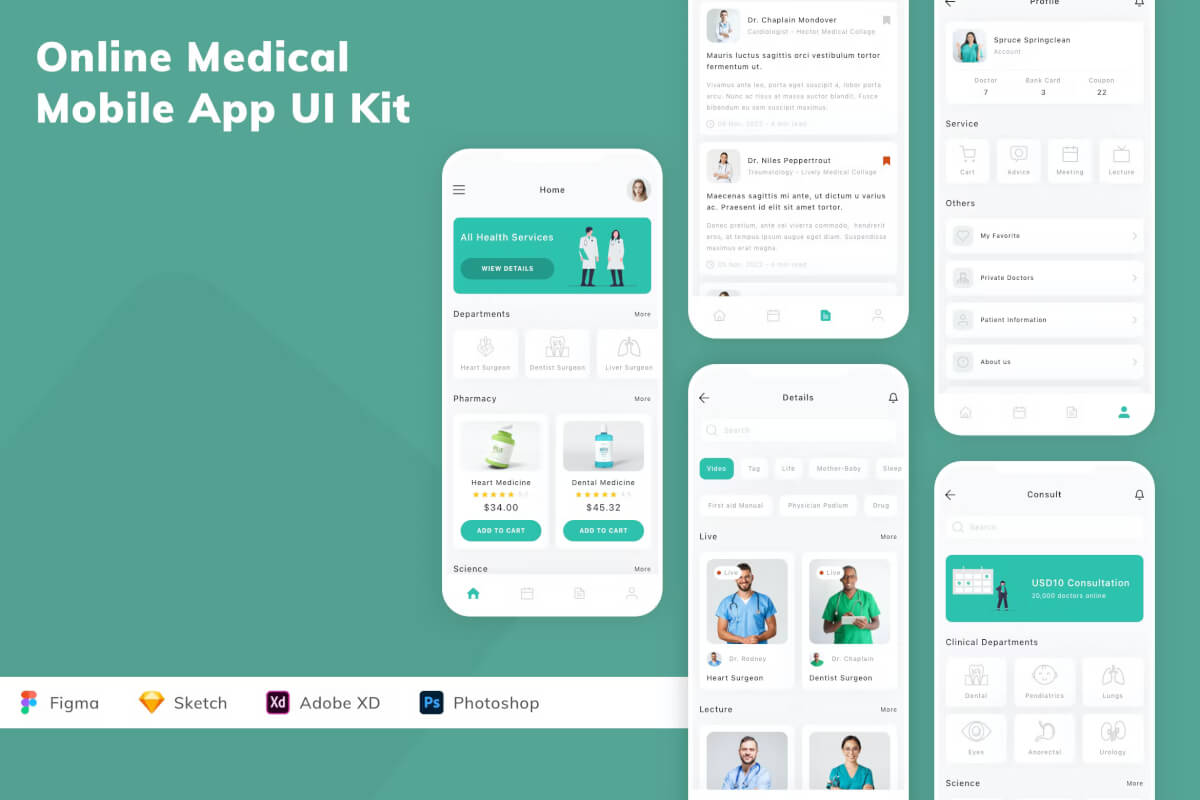 在线医疗移动应用程序 UI 套件